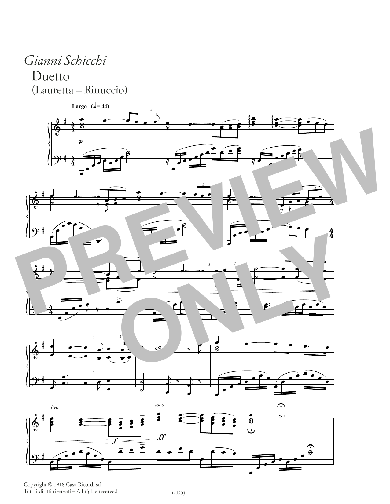 Giacomo Puccini Duetto di Lauretta e Rinuccio sheet music notes and chords arranged for Piano Solo