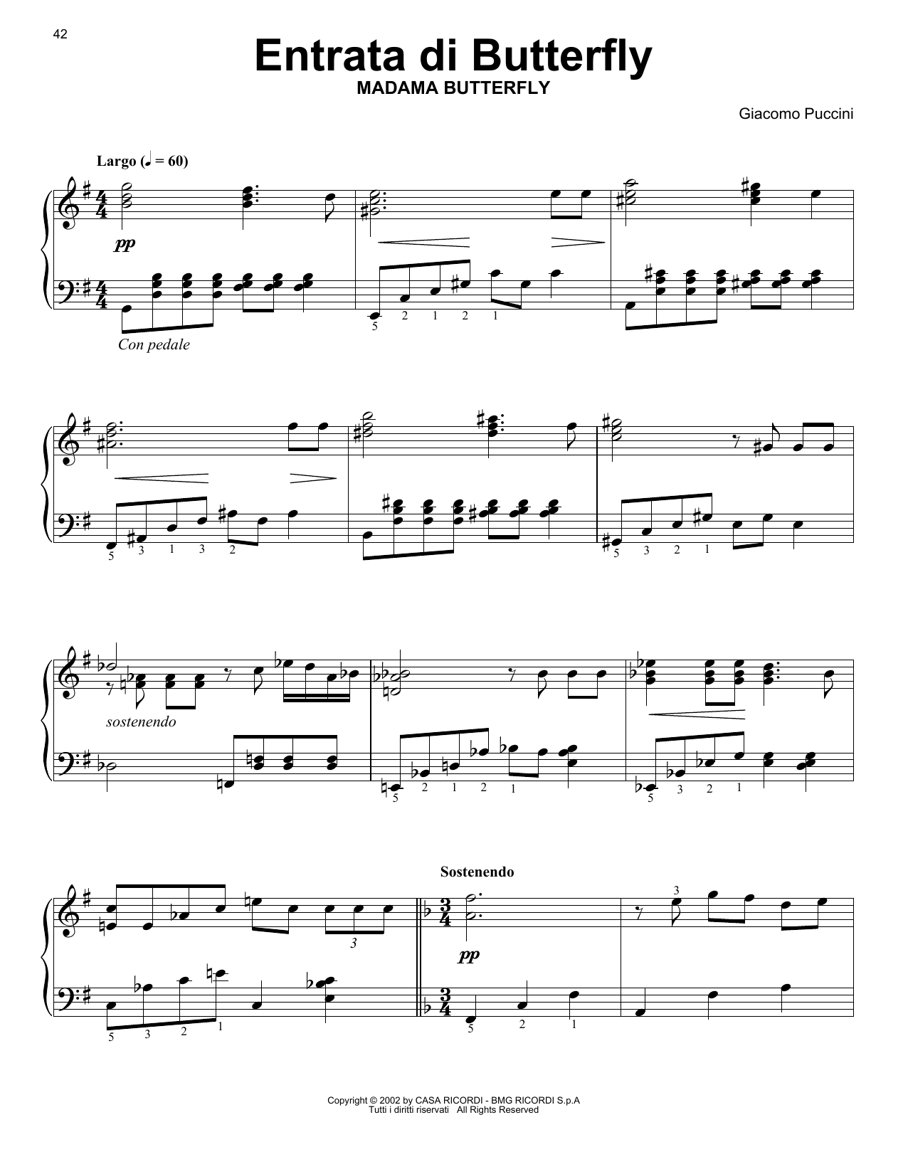 Giacomo Puccini Entrance Of Butterfly sheet music notes and chords arranged for Easy Piano Solo