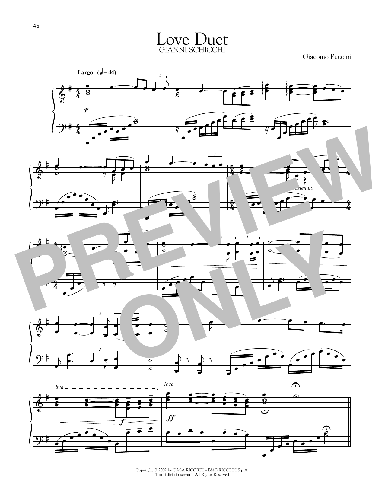 Giacomo Puccini Love Duet sheet music notes and chords arranged for Piano Solo