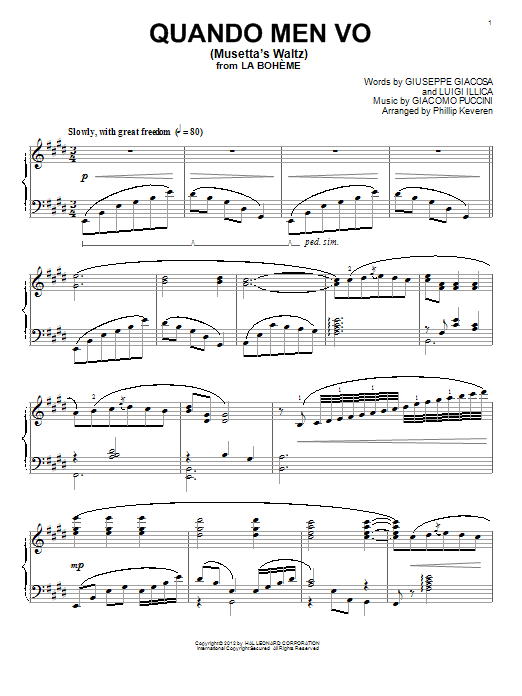 Giacomo Puccini Musetta's Waltz (Quando Men Vo) (arr. Phillip Keveren) sheet music notes and chords arranged for Piano Solo