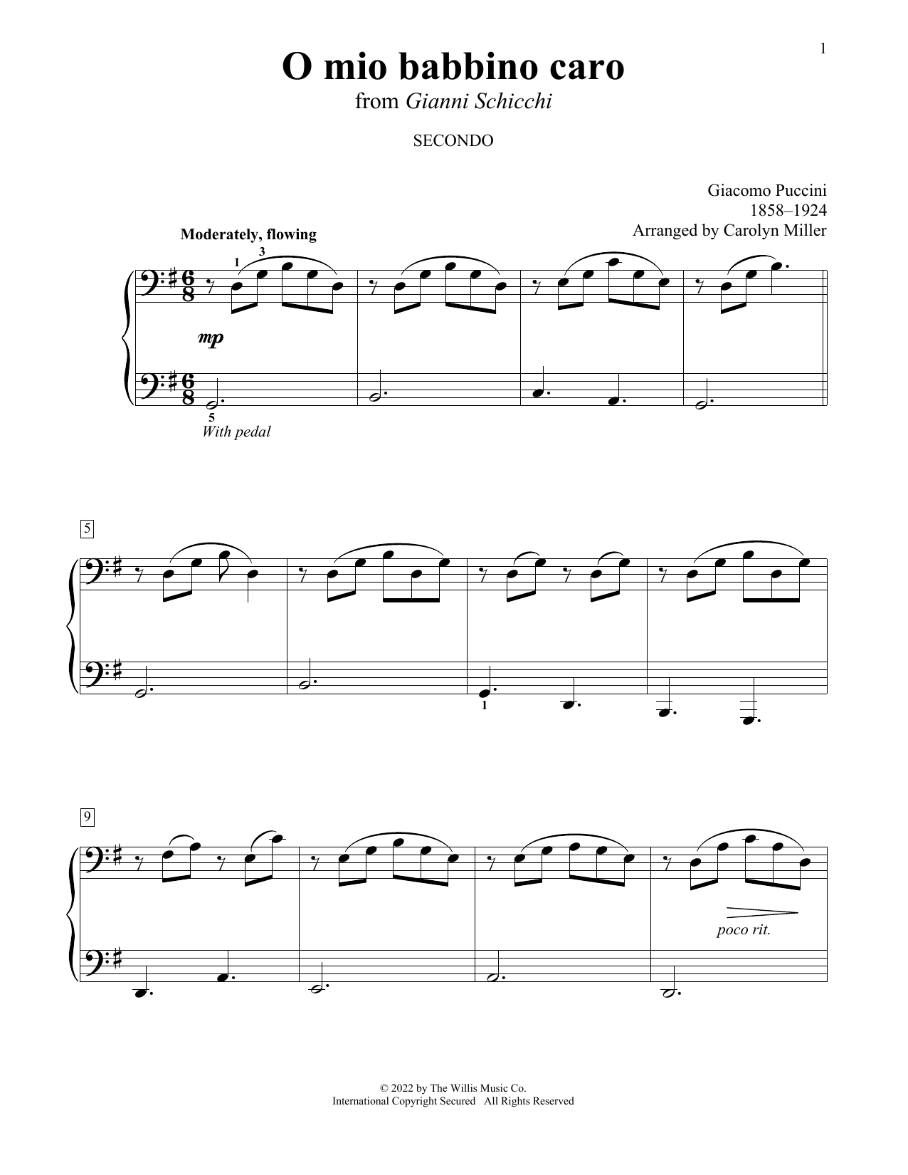 Giacomo Puccini O mio babbino caro (from Gianni Schicchi) (arr. Carolyn Miller) sheet music notes and chords arranged for Piano Duet