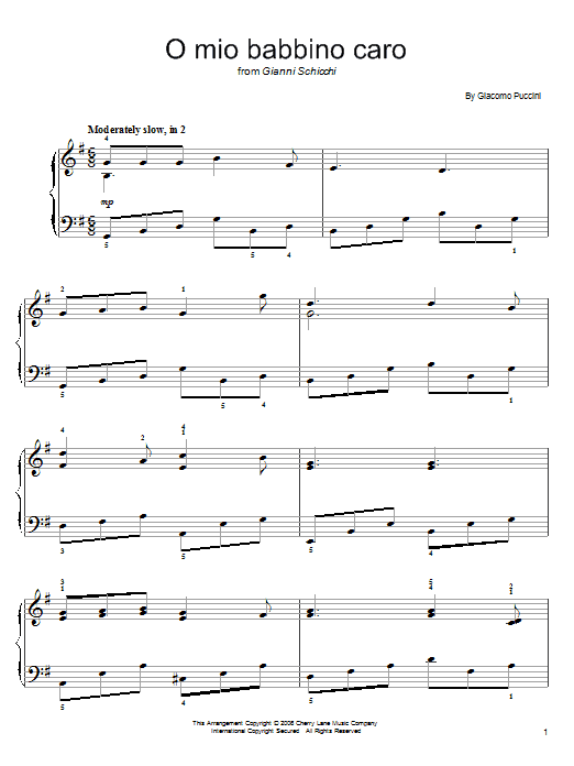 Giacomo Puccini O Mio Babbino Caro sheet music notes and chords arranged for Easy Piano Solo