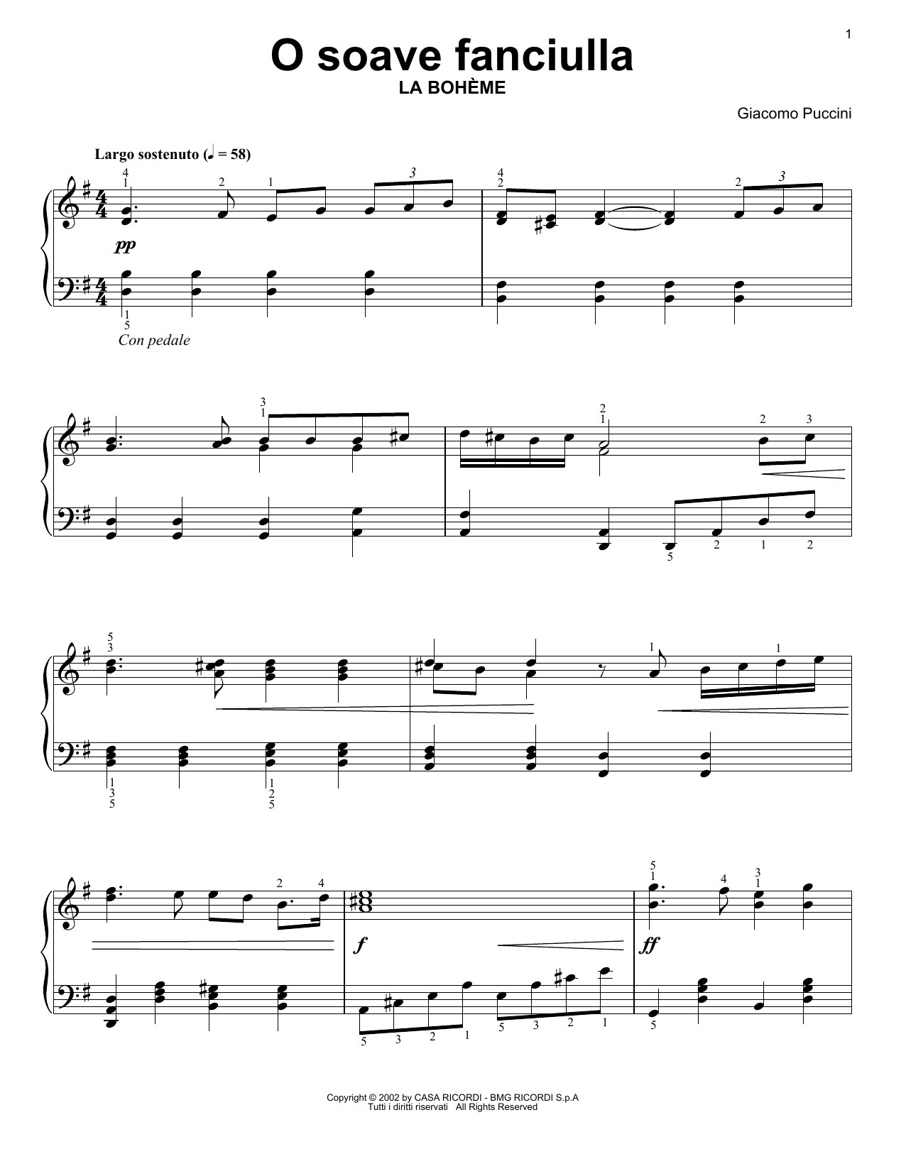 Giacomo Puccini O Soave Fanciulla sheet music notes and chords arranged for Piano Solo