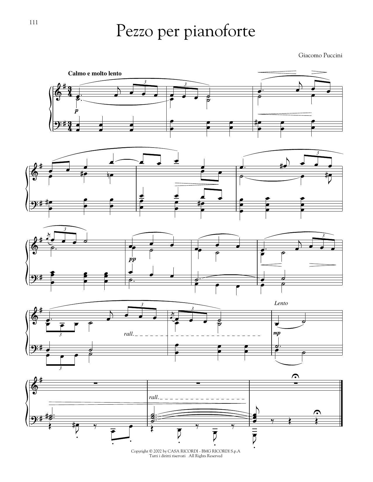 Giacomo Puccini Pezzo per pianoforte (Piano Piece) sheet music notes and chords arranged for Piano Solo