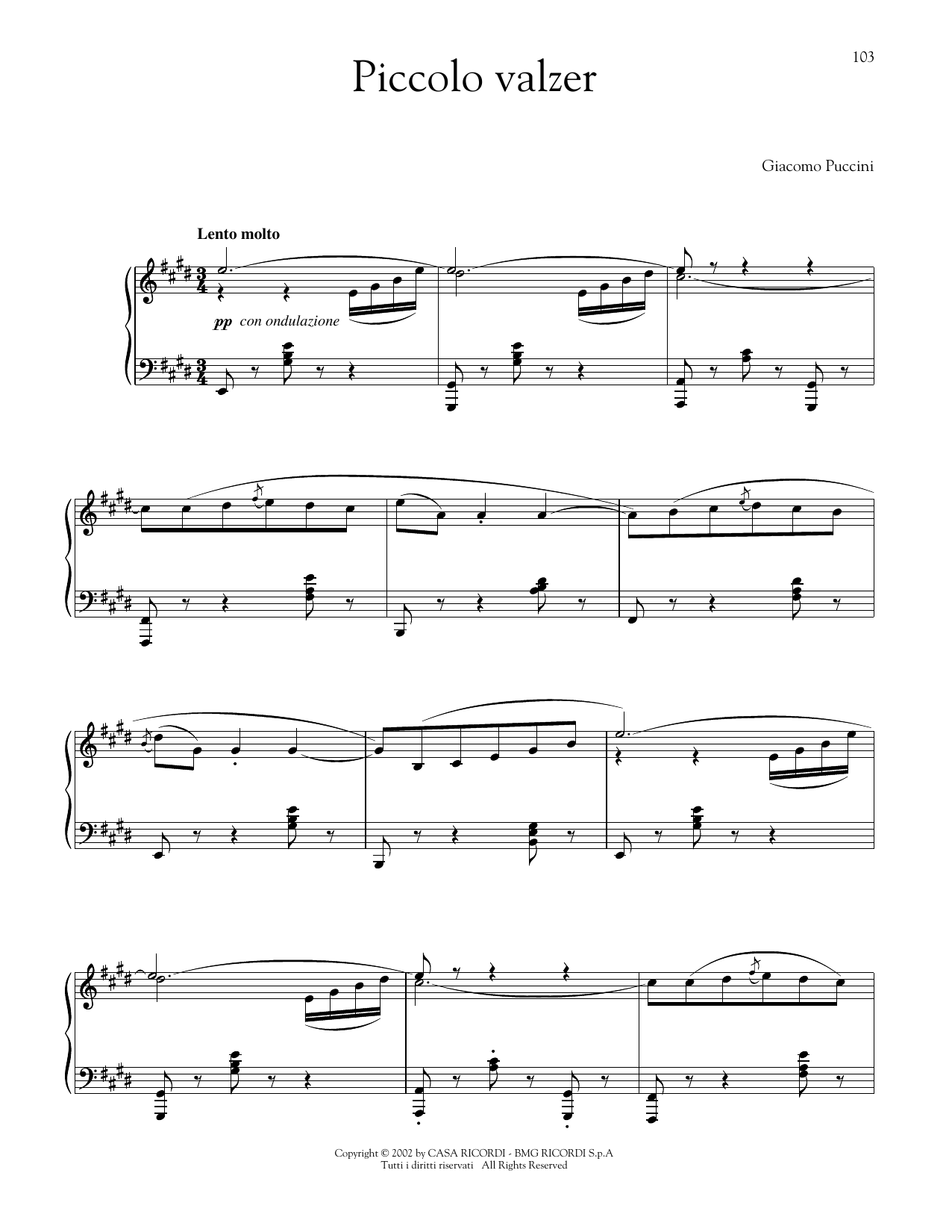 Giacomo Puccini Piccolo walzer (Little Waltz) sheet music notes and chords arranged for Piano Solo