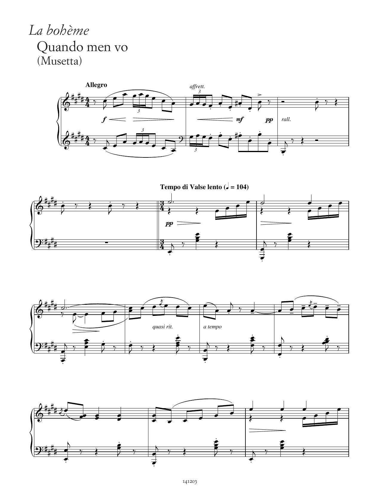 Giacomo Puccini Quando men vo (from La Bohème) sheet music notes and chords arranged for Piano Solo