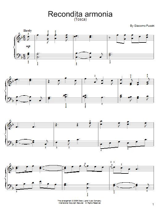 Giacomo Puccini Recondita Armonia sheet music notes and chords arranged for Easy Piano Solo