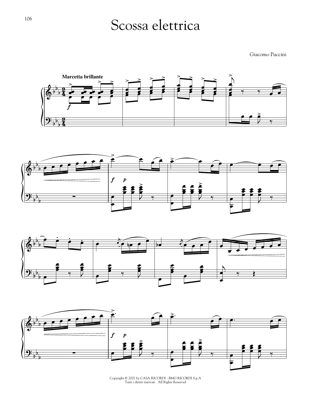Giacomo Puccini Scossa elettrica (Electric Shock) sheet music notes and chords arranged for Piano Solo