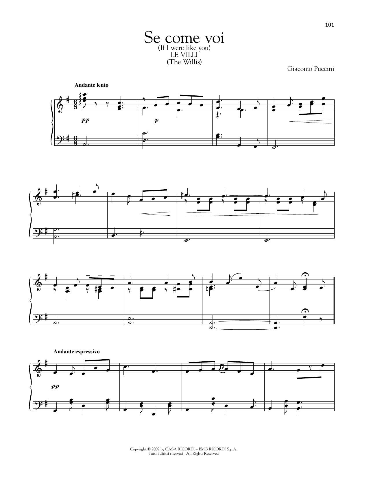 Giacomo Puccini Se Come Voi Piccina sheet music notes and chords arranged for Piano Solo