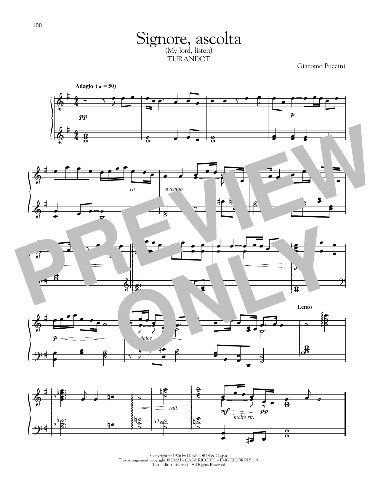 Giacomo Puccini Signore, ascolta sheet music notes and chords arranged for Piano Solo