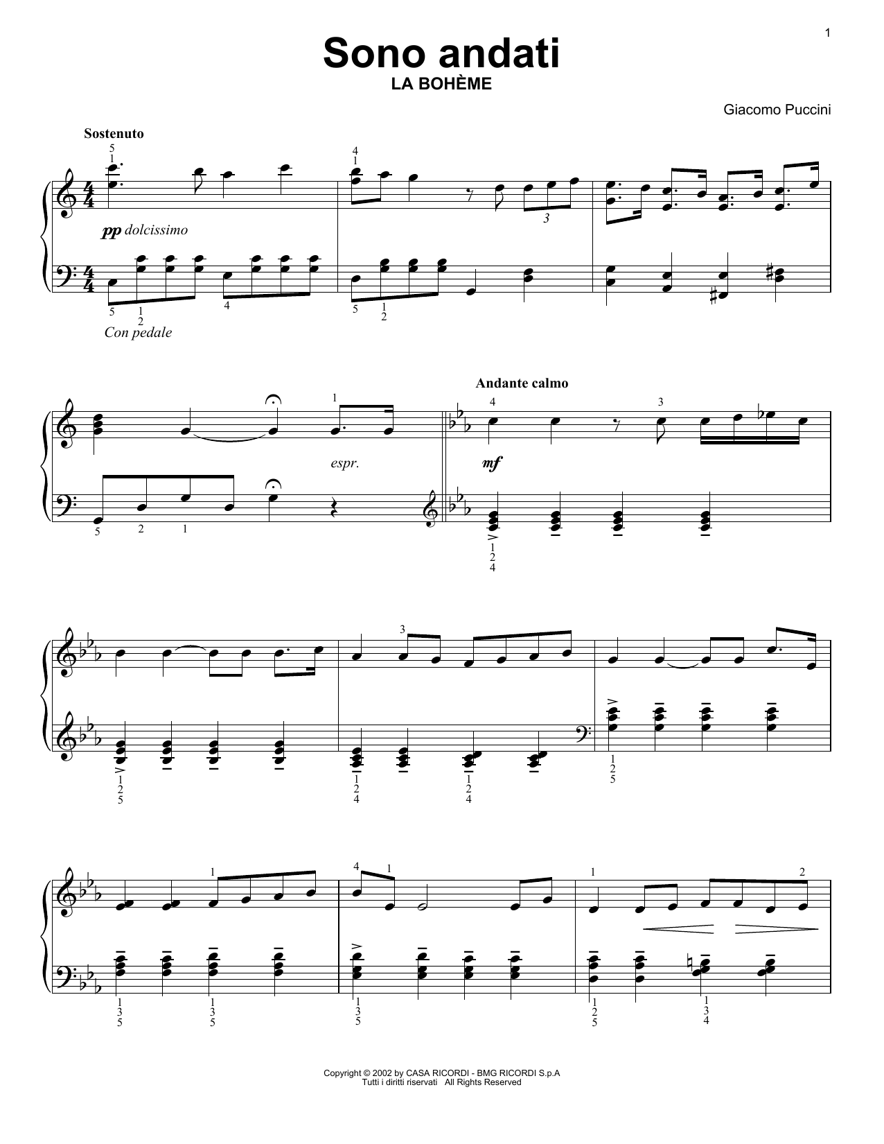 Giacomo Puccini Sono andati sheet music notes and chords arranged for Piano Solo