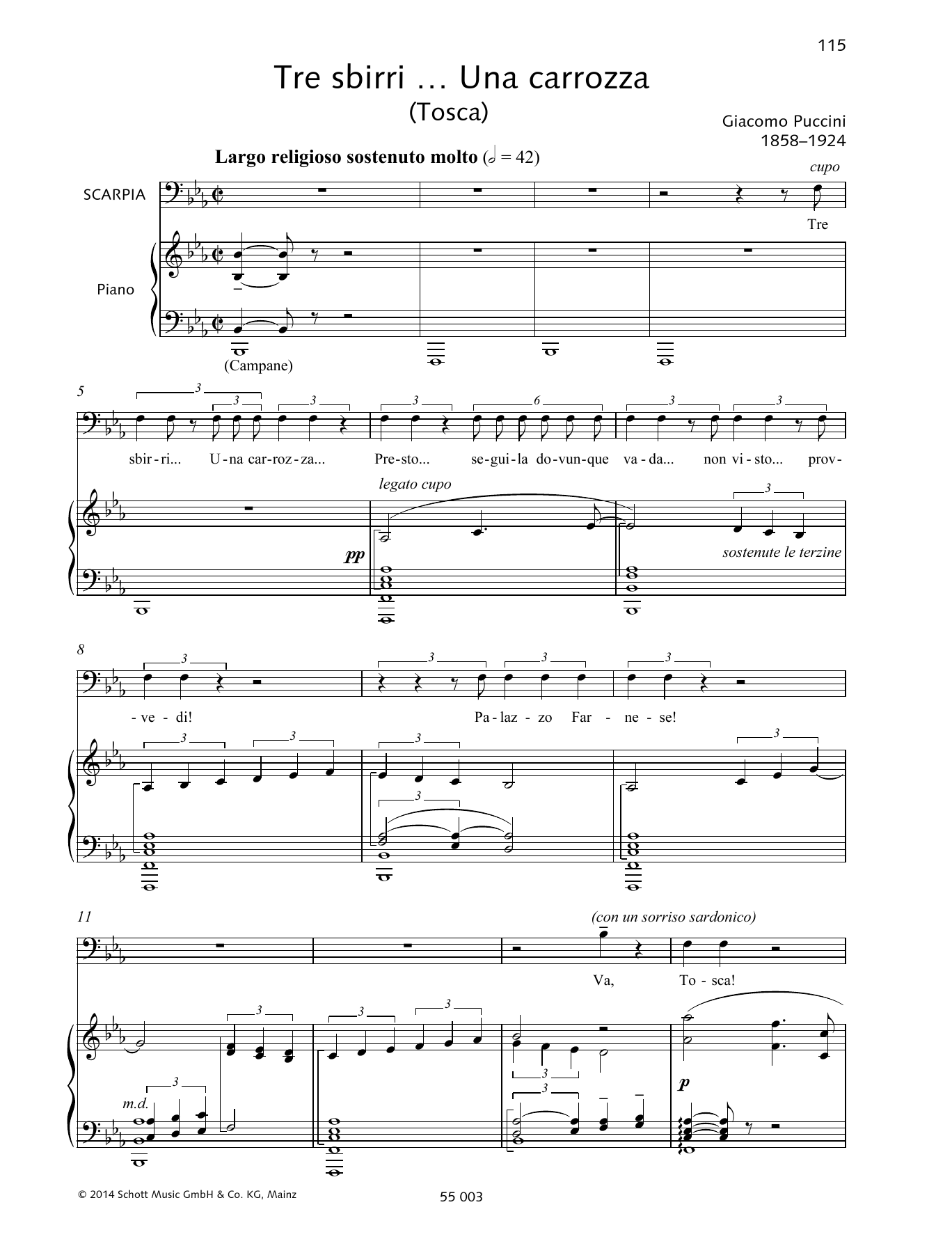 Giacomo Puccini Tre sbirri ... Una carrozz sheet music notes and chords arranged for Piano & Vocal