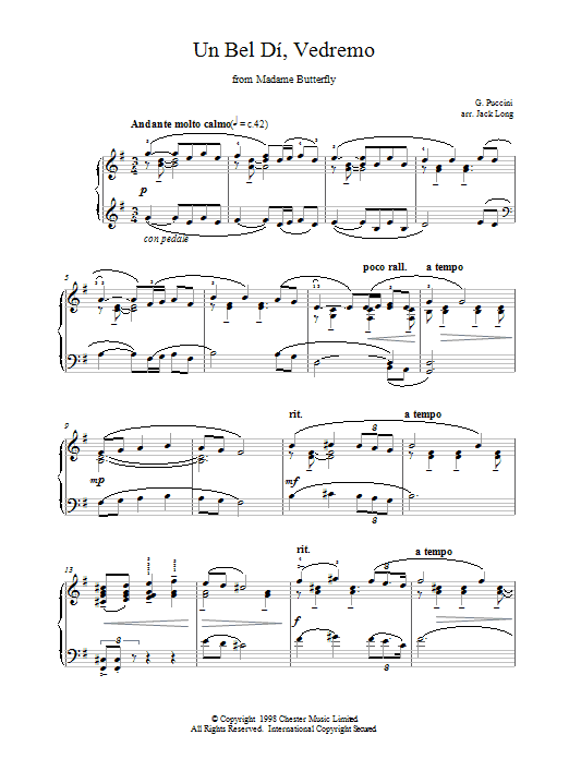 Giacomo Puccini Un Bel Di, Vedremo From Madame Butterfly sheet music notes and chords arranged for Piano Solo