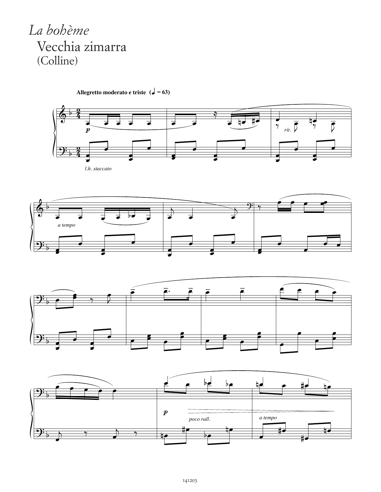 Giacomo Puccini Vecchia zimarra (from La Bohème) sheet music notes and chords arranged for Piano Solo