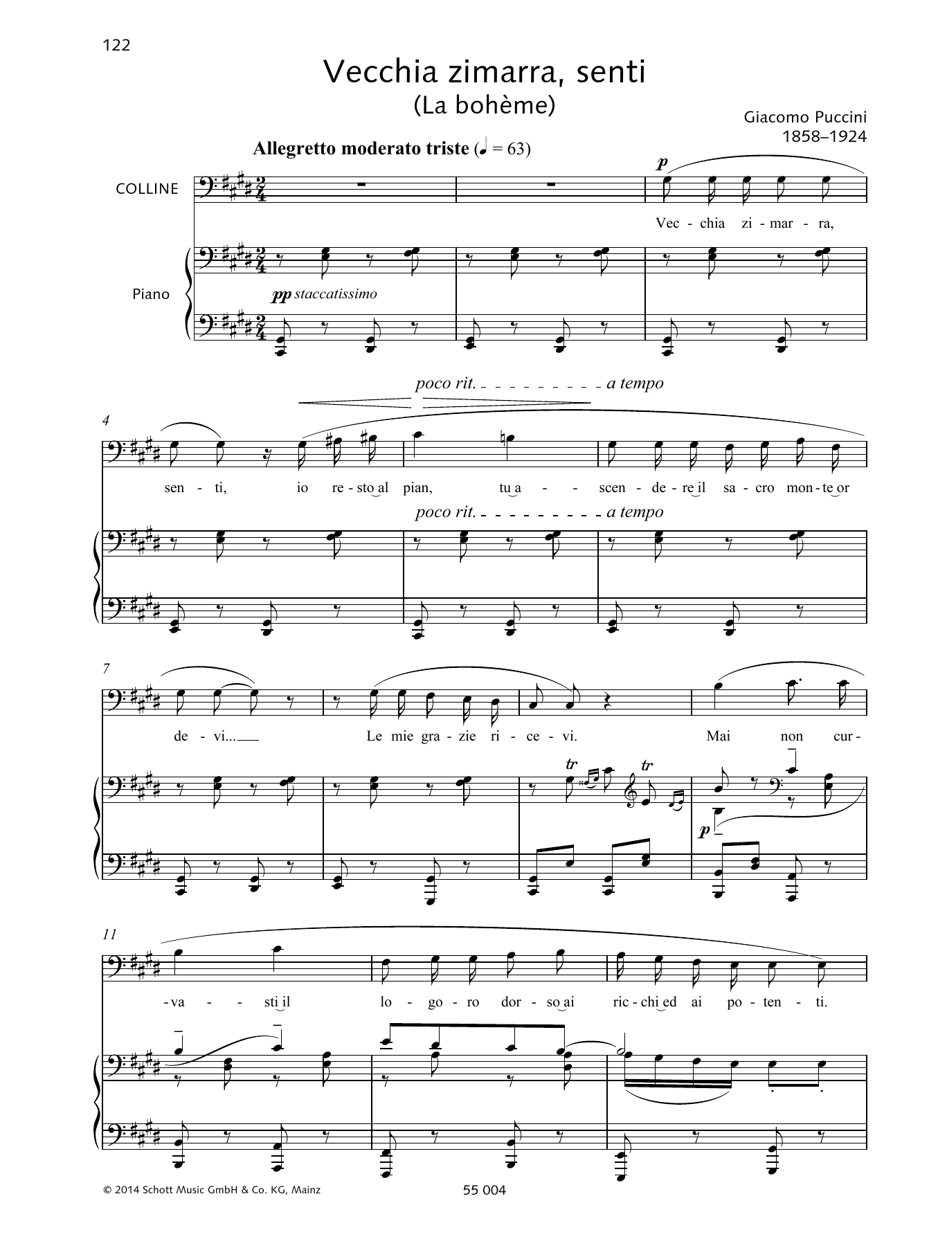 Giacomo Puccini Vecchia zimarra, senti sheet music notes and chords arranged for Piano & Vocal