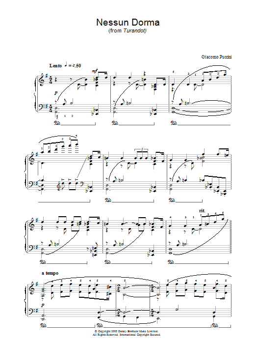 Giacomo Puccini Nessun Dorma (from Turandot) sheet music notes and chords. Download Printable PDF.