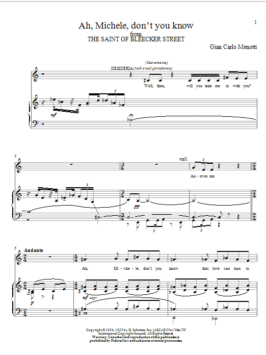 Gian Carlo Menotti Ah, Michele, Don't You Know sheet music notes and chords arranged for Piano & Vocal