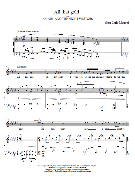 Gian Carlo Menotti All That Gold! sheet music notes and chords arranged for Piano & Vocal