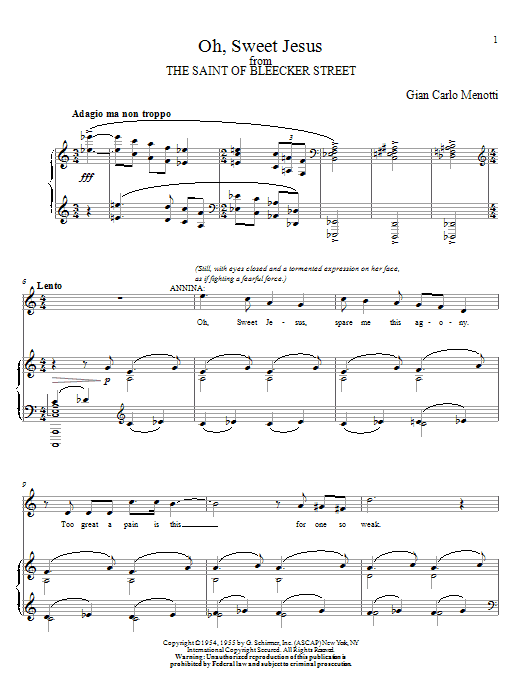Gian Carlo Menotti Oh, Sweet Jesus sheet music notes and chords arranged for Piano & Vocal