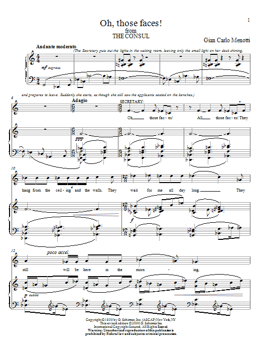 Gian Carlo Menotti Oh, Thoses Faces! sheet music notes and chords arranged for Piano & Vocal
