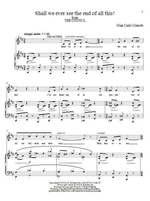 Gian Carlo Menotti Shall We Ever See The End Of All This! sheet music notes and chords arranged for Piano & Vocal