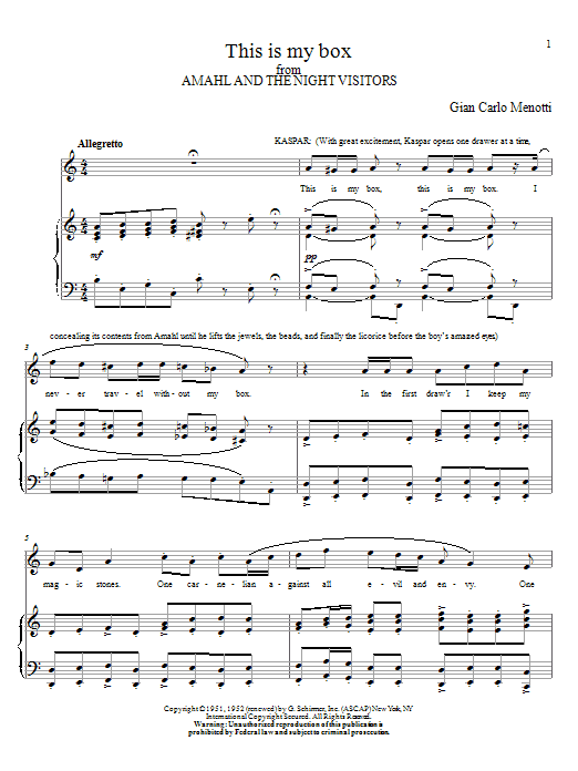 Gian Carlo Menotti This Is My Box sheet music notes and chords arranged for Piano & Vocal