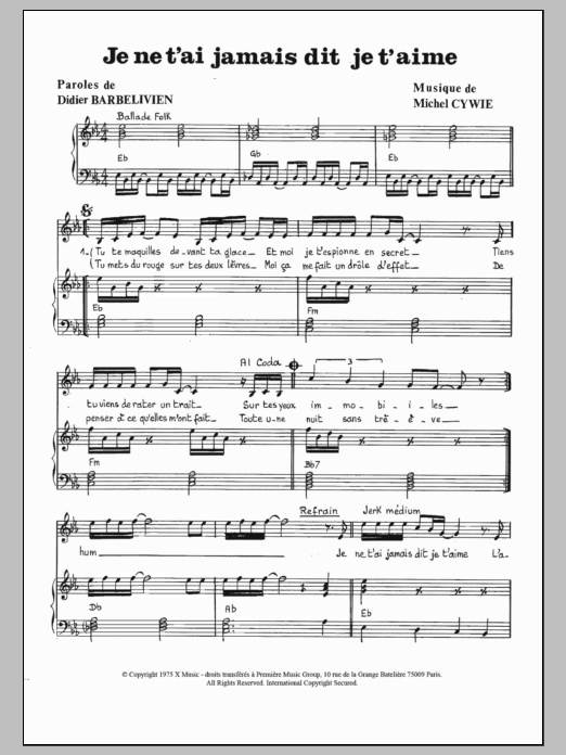 Gianni Nazzaro Je Ne T'ai Jamais Dit Je T'aime sheet music notes and chords arranged for Piano & Vocal