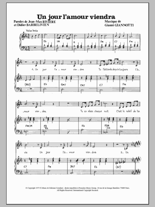 Gianni Nazzaro Un Jour L'amour Viendra sheet music notes and chords arranged for Piano & Vocal