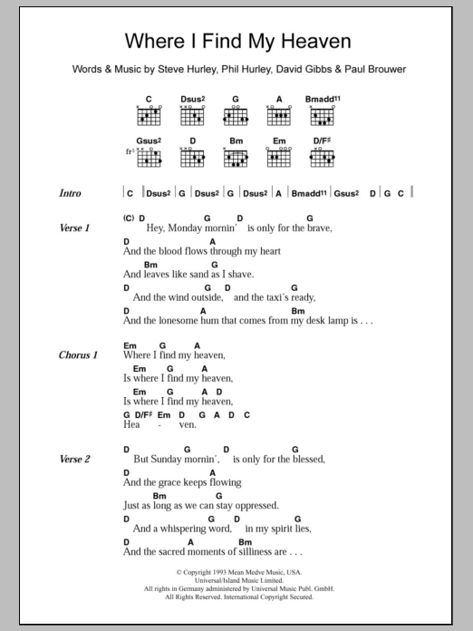 Gigolo Aunts Where I Find My Heaven sheet music notes and chords arranged for Guitar Chords/Lyrics