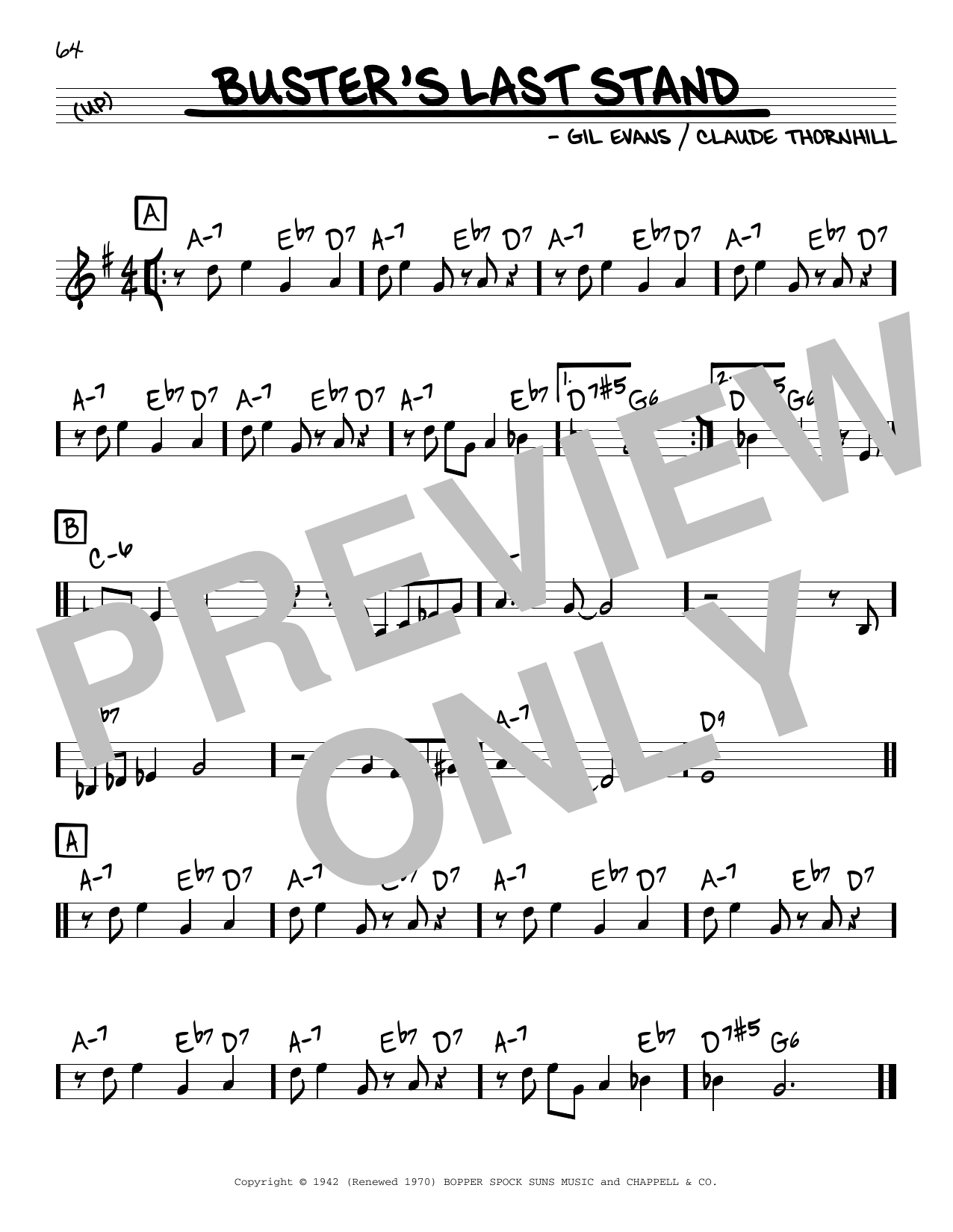 Gil Evans Buster's Last Stand sheet music notes and chords arranged for Real Book – Melody & Chords