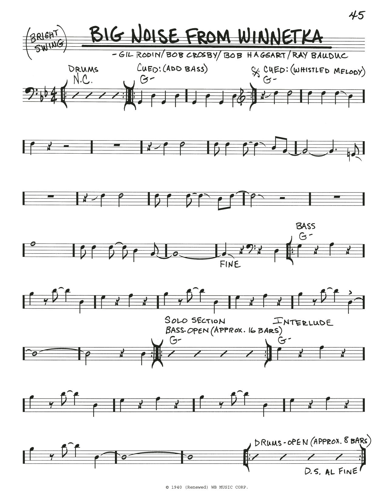 Gil Rodin Big Noise From Winnetka sheet music notes and chords arranged for Real Book – Melody & Chords