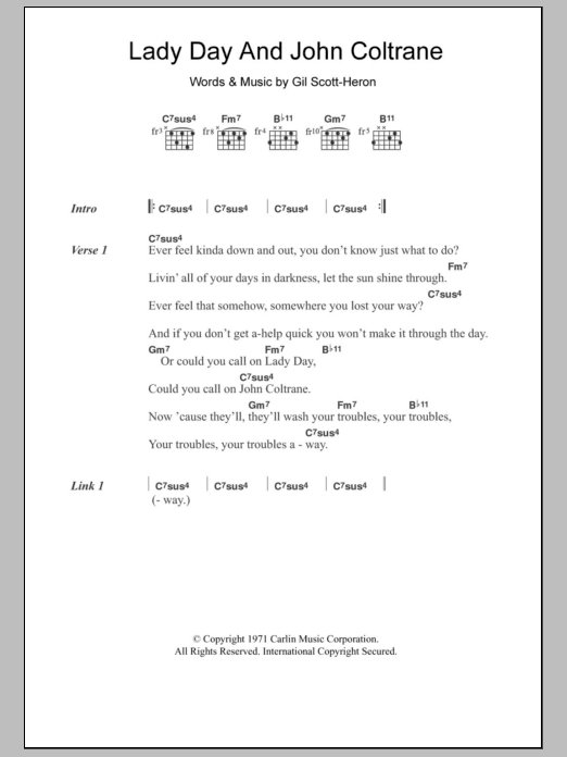 Gil Scott-Heron Lady Day And John Coltrane sheet music notes and chords arranged for Ukulele