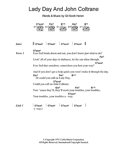 Gil Scott-Heron Lady Day And John Coltrane sheet music notes and chords arranged for Guitar Chords/Lyrics