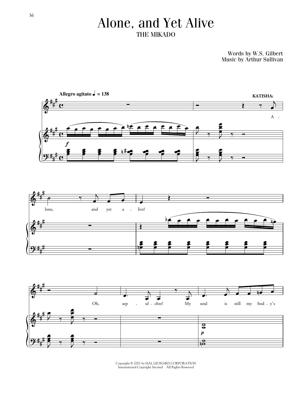 Gilbert & Sullivan Alone, And Yet Alive (from The Mikado) sheet music notes and chords arranged for Piano & Vocal