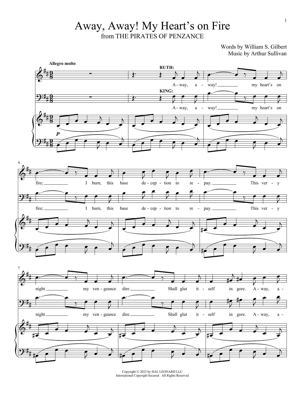 Gilbert & Sullivan Away, Away! My Heart's On Fire (from The Pirates Of Penzance) sheet music notes and chords arranged for Piano & Vocal