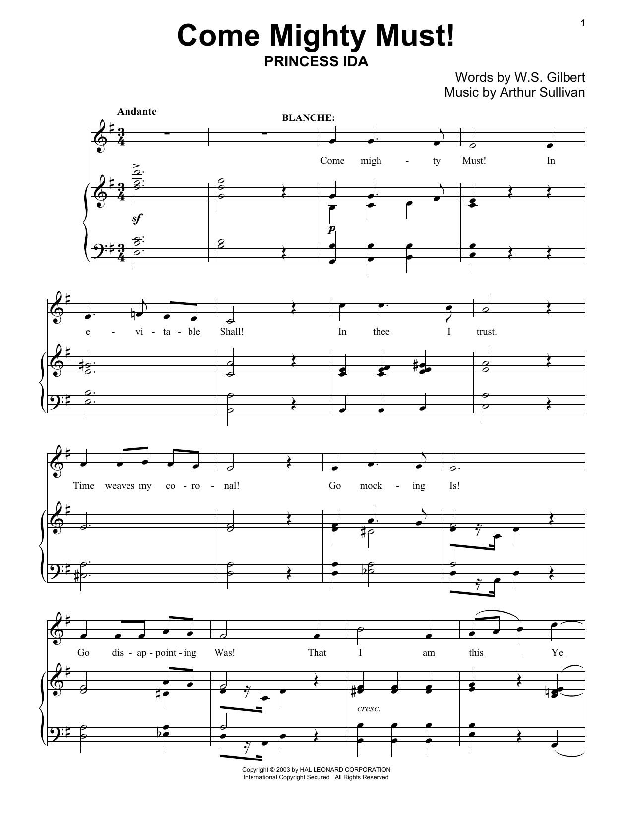 Gilbert & Sullivan Come Mighty Must! sheet music notes and chords arranged for Piano Solo