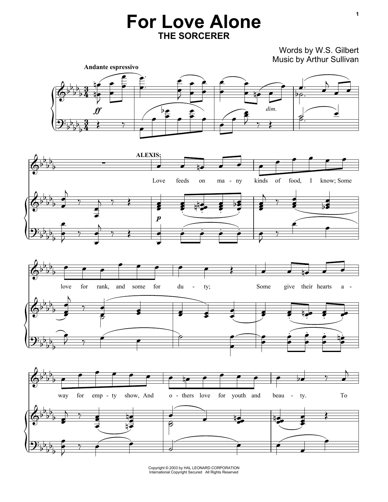 Gilbert & Sullivan For Love Alone sheet music notes and chords arranged for Piano & Vocal