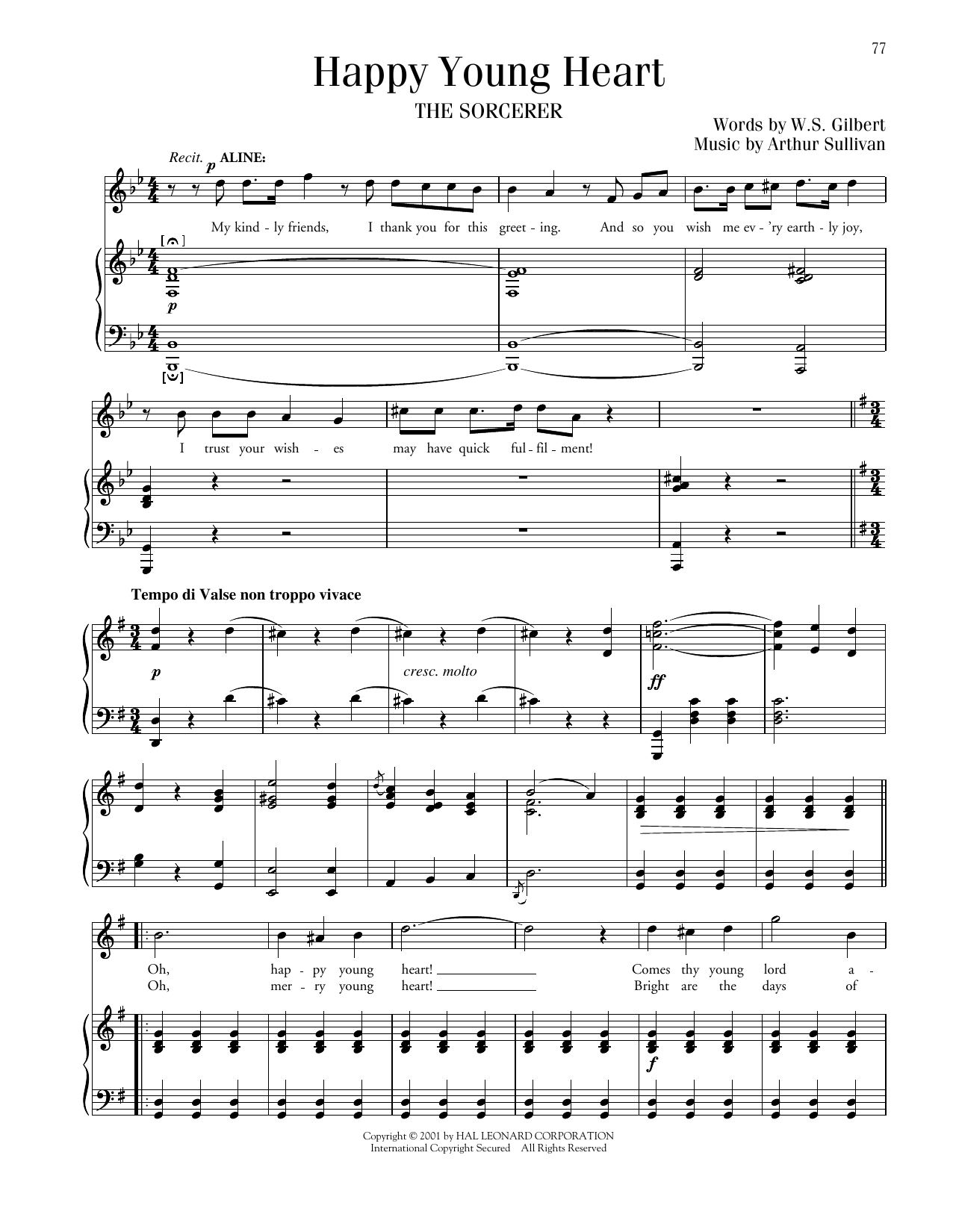 Gilbert & Sullivan Happy Young Heart (from The Sorcerer) sheet music notes and chords arranged for Piano & Vocal