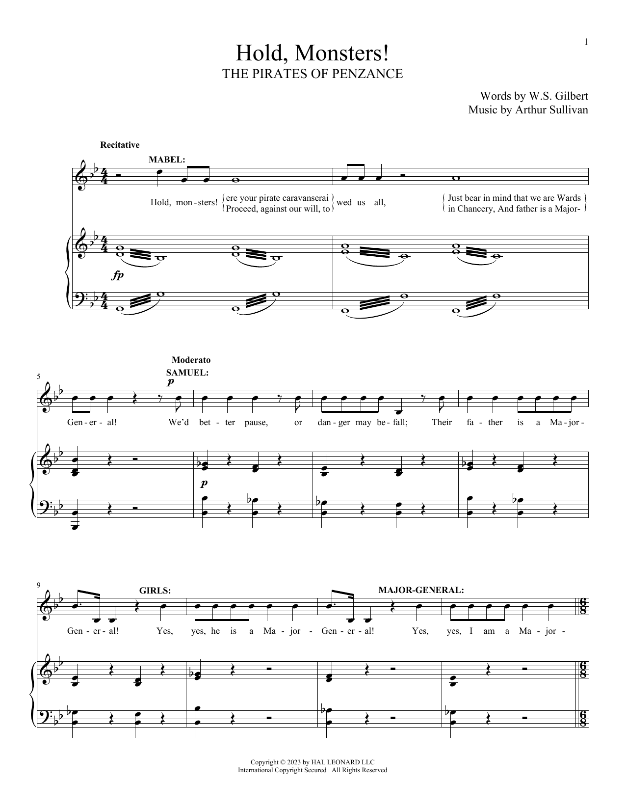 Gilbert & Sullivan Hold, Monsters! (from The Pirates Of Penzance) sheet music notes and chords arranged for Piano & Vocal