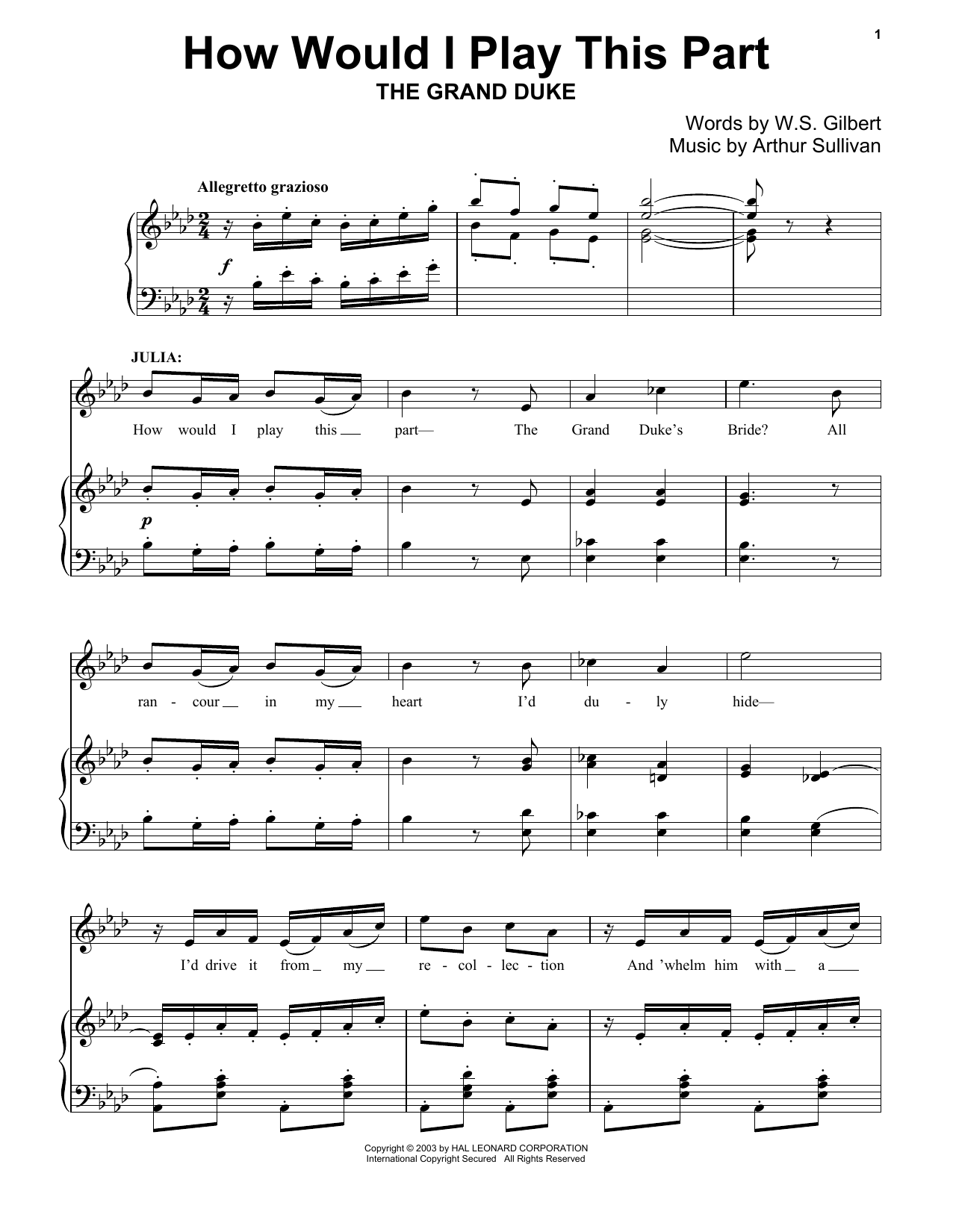 Gilbert & Sullivan How Would I Play This Part sheet music notes and chords arranged for Piano Solo