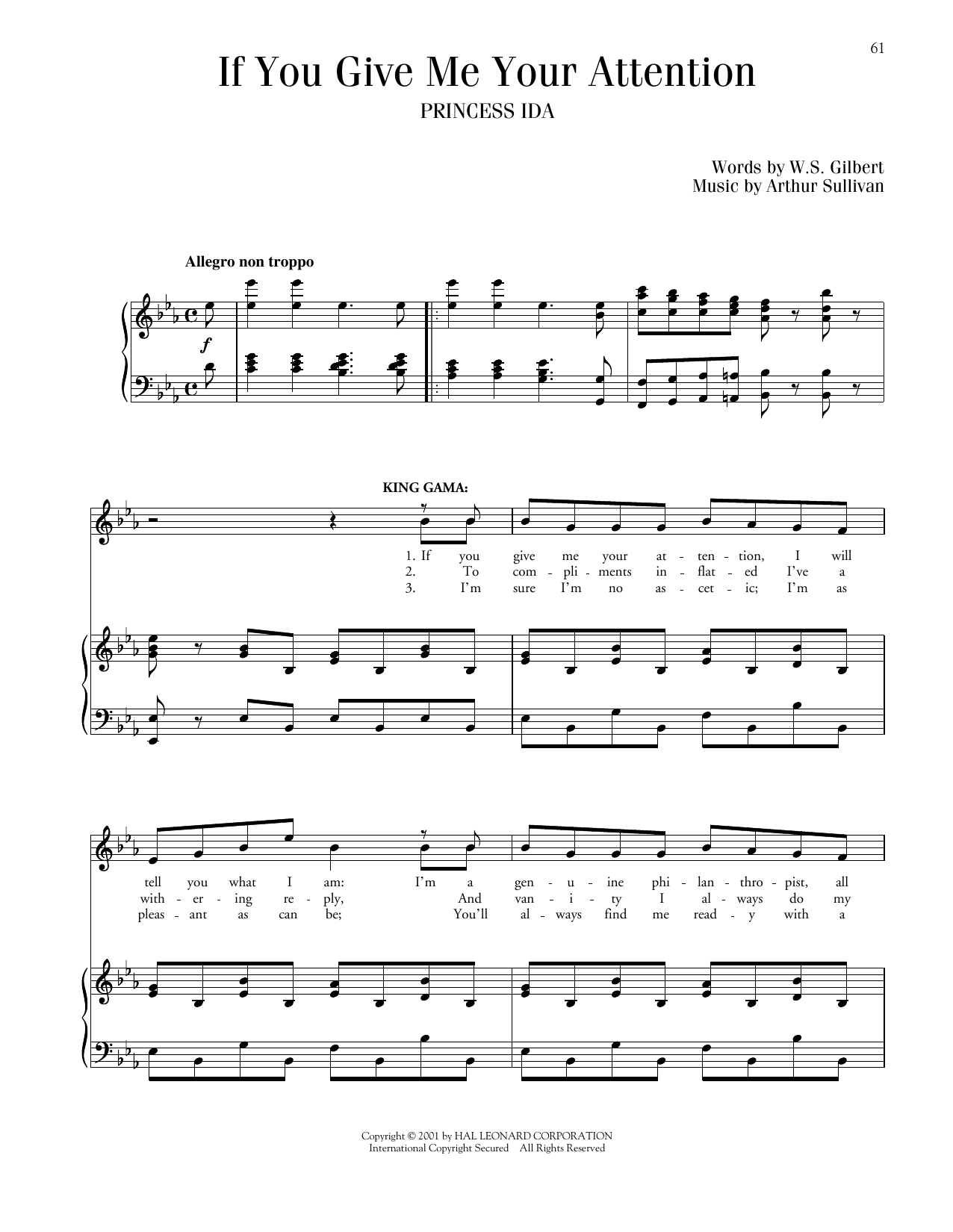 Gilbert & Sullivan If You Give Me Your Attention (from Princess Ida) sheet music notes and chords arranged for Piano & Vocal