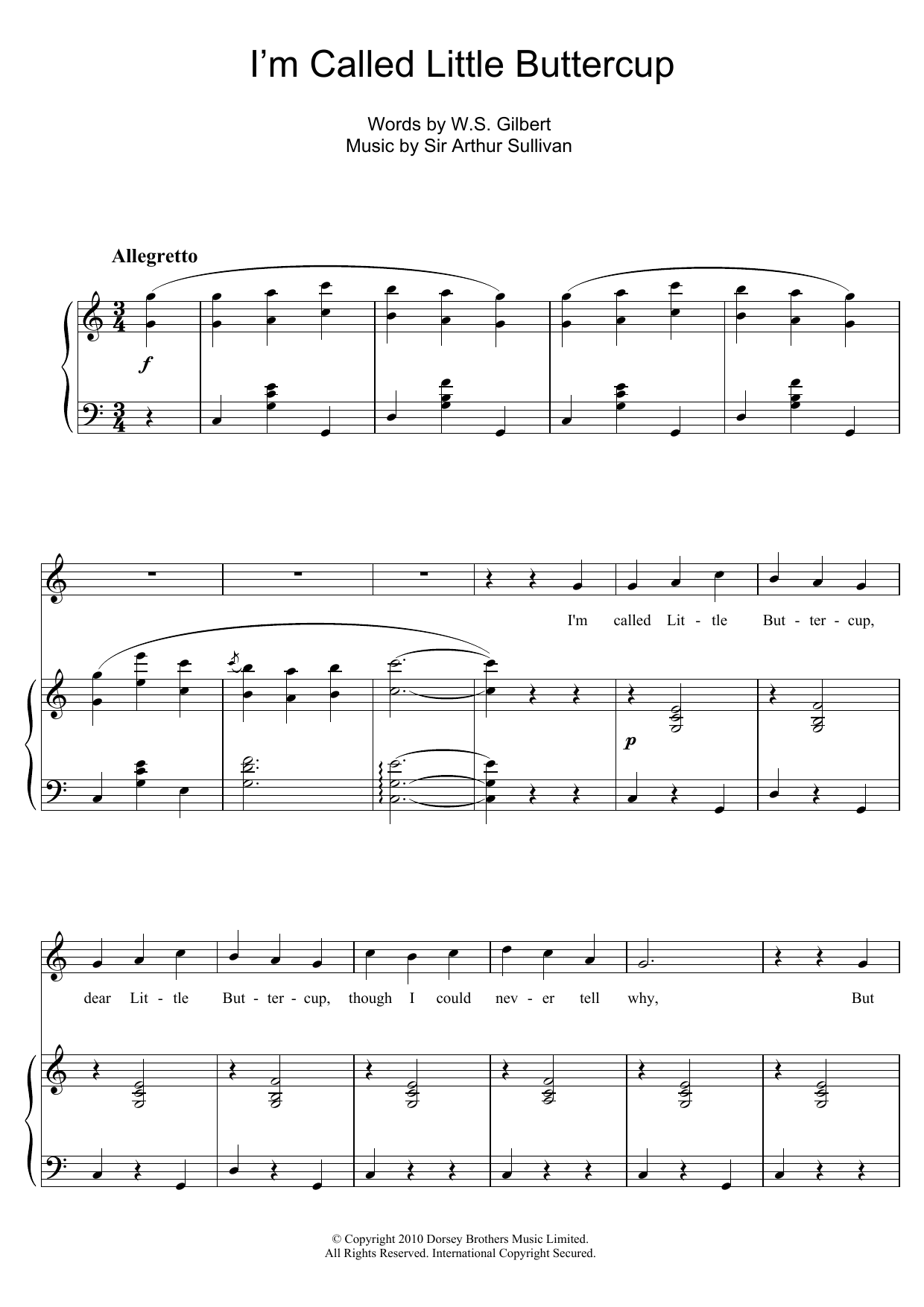 Gilbert & Sullivan (I'm Called) Little Buttercup sheet music notes and chords arranged for Piano & Vocal