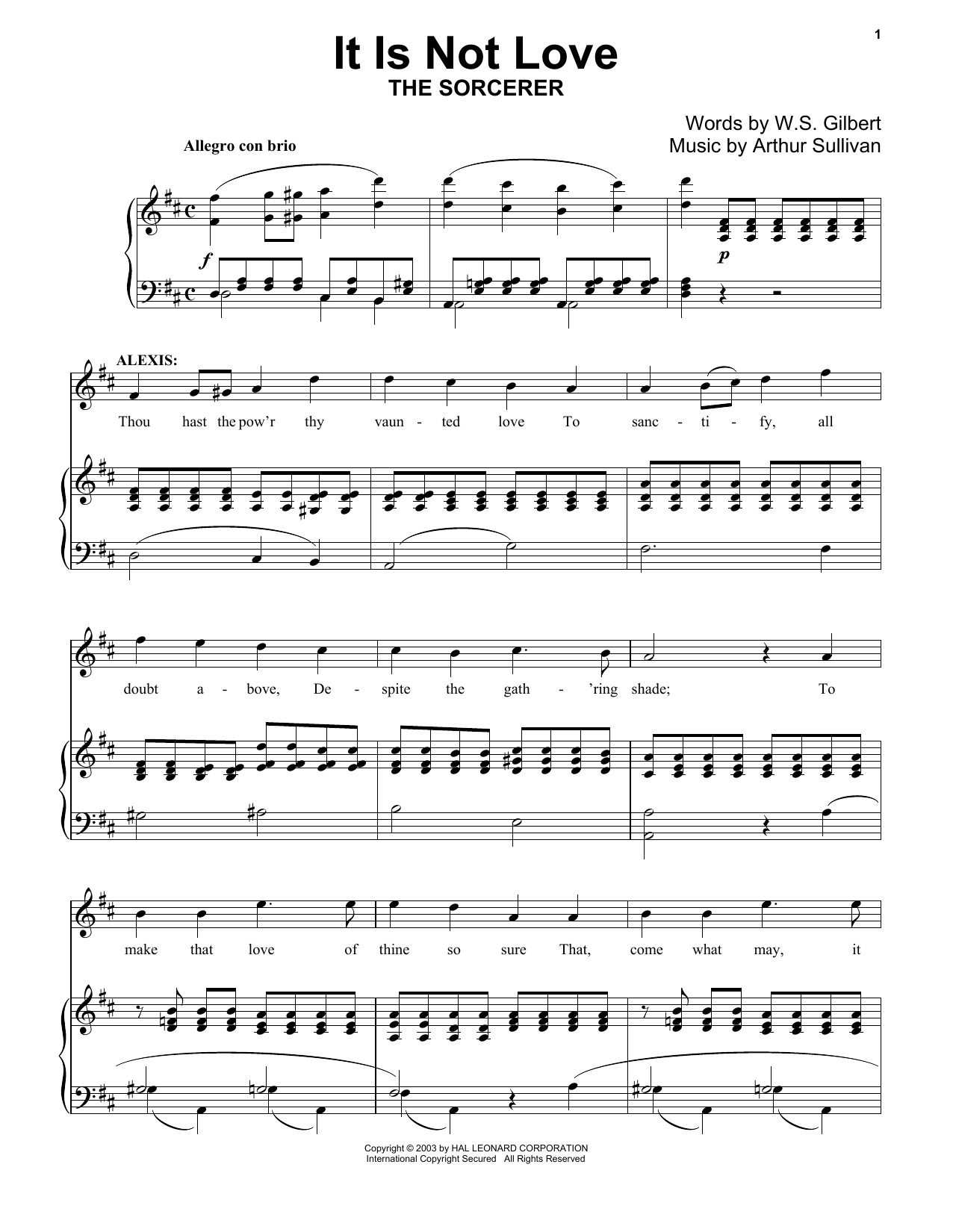 Gilbert & Sullivan It Is Not Love sheet music notes and chords arranged for Piano & Vocal