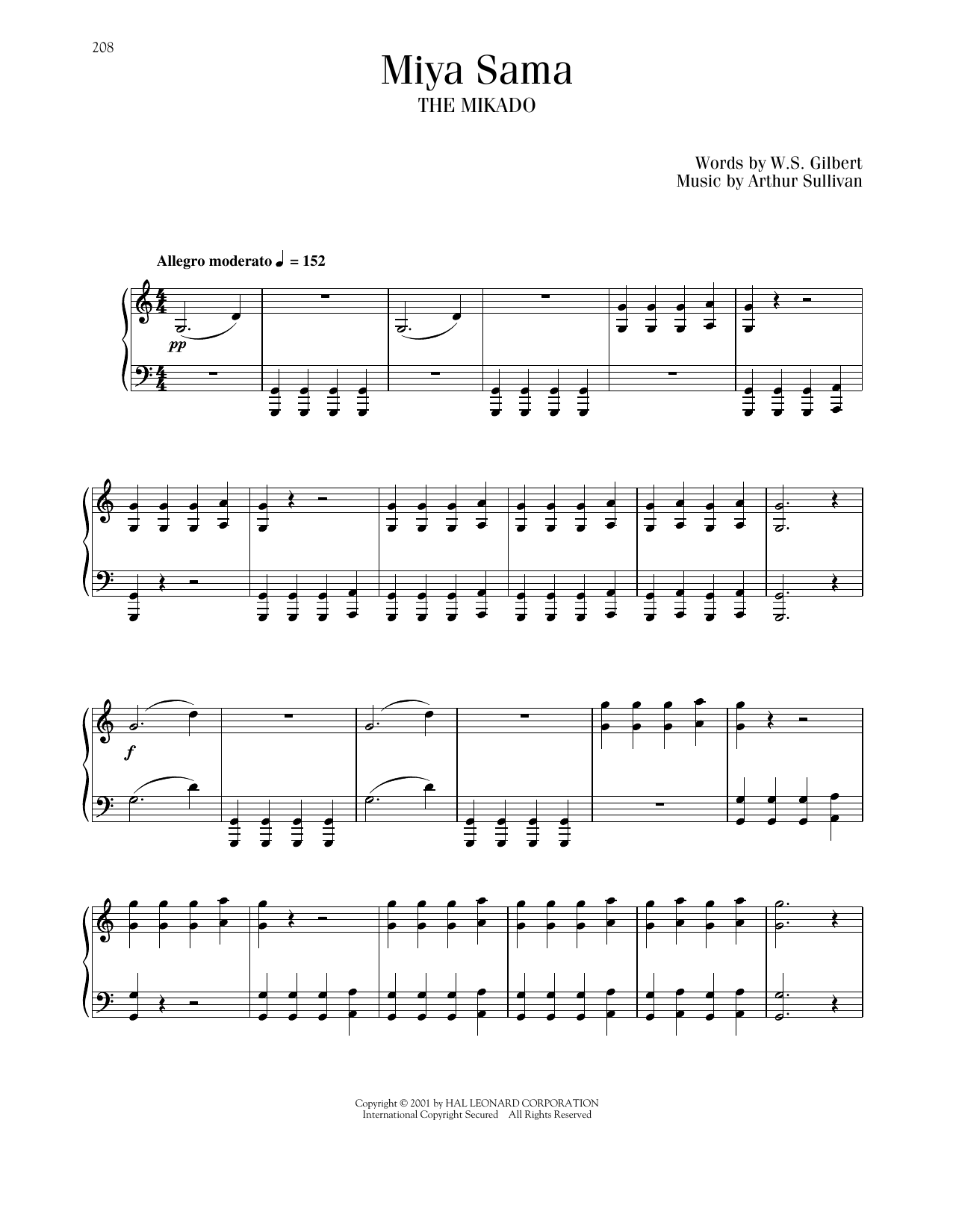 Gilbert & Sullivan Miya Sama sheet music notes and chords arranged for Piano & Vocal