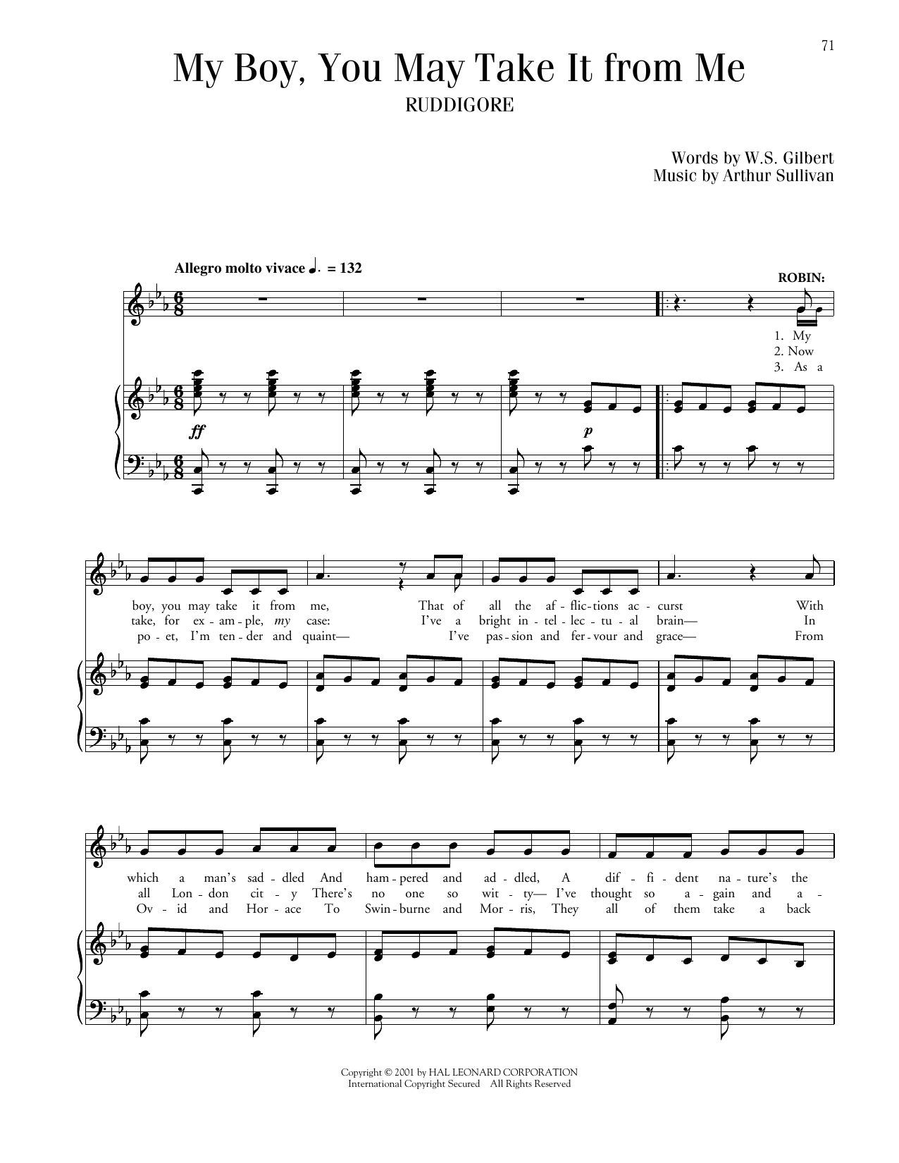 Gilbert & Sullivan My Boy, You May Take It From Me (from Ruddigore) sheet music notes and chords arranged for Piano & Vocal