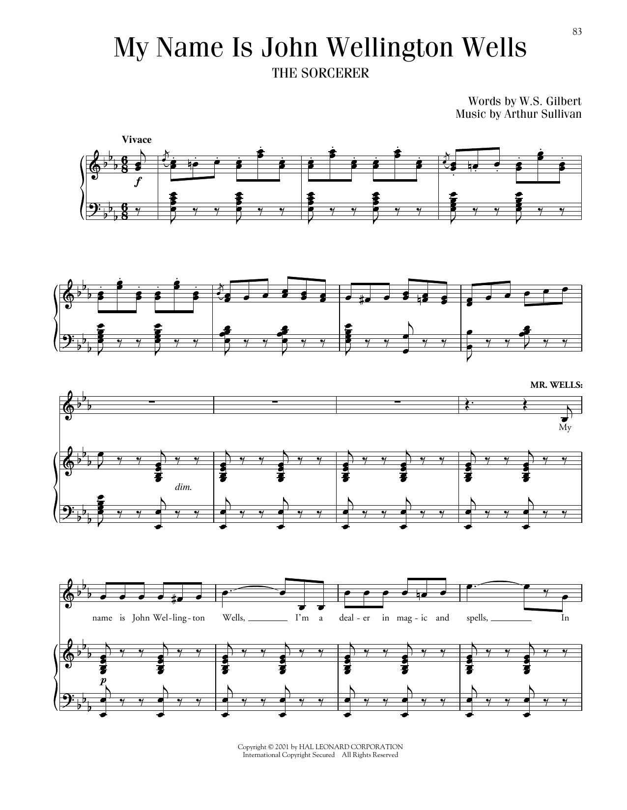 Gilbert & Sullivan My Name Is John Wellington Wells (from The Sorcerer) sheet music notes and chords arranged for Piano & Vocal