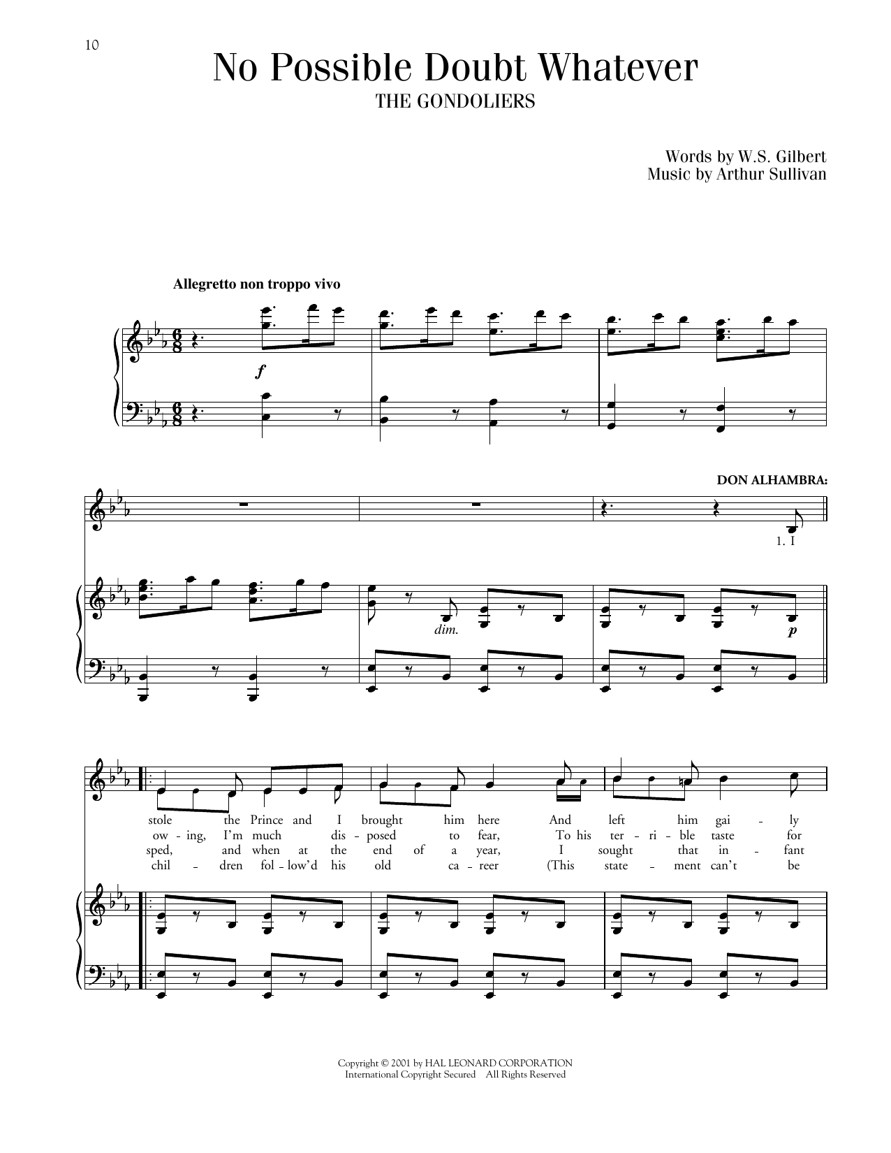 Gilbert & Sullivan No Possible Doubt Whatever (from The Gondaliers) sheet music notes and chords arranged for Piano & Vocal