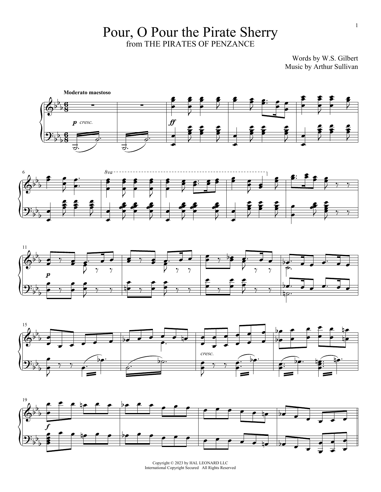 Gilbert & Sullivan Pour, O Pour The Pirate Sherry (from The Pirates Of Penzance) sheet music notes and chords arranged for Piano & Vocal
