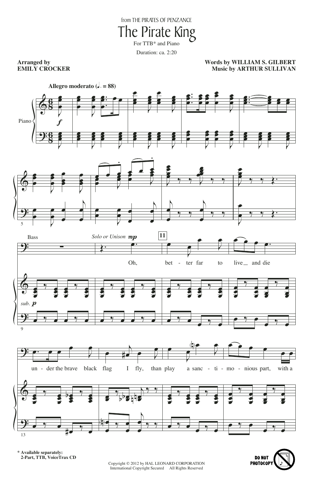 Gilbert & Sullivan The Pirate King sheet music notes and chords arranged for TTBB Choir