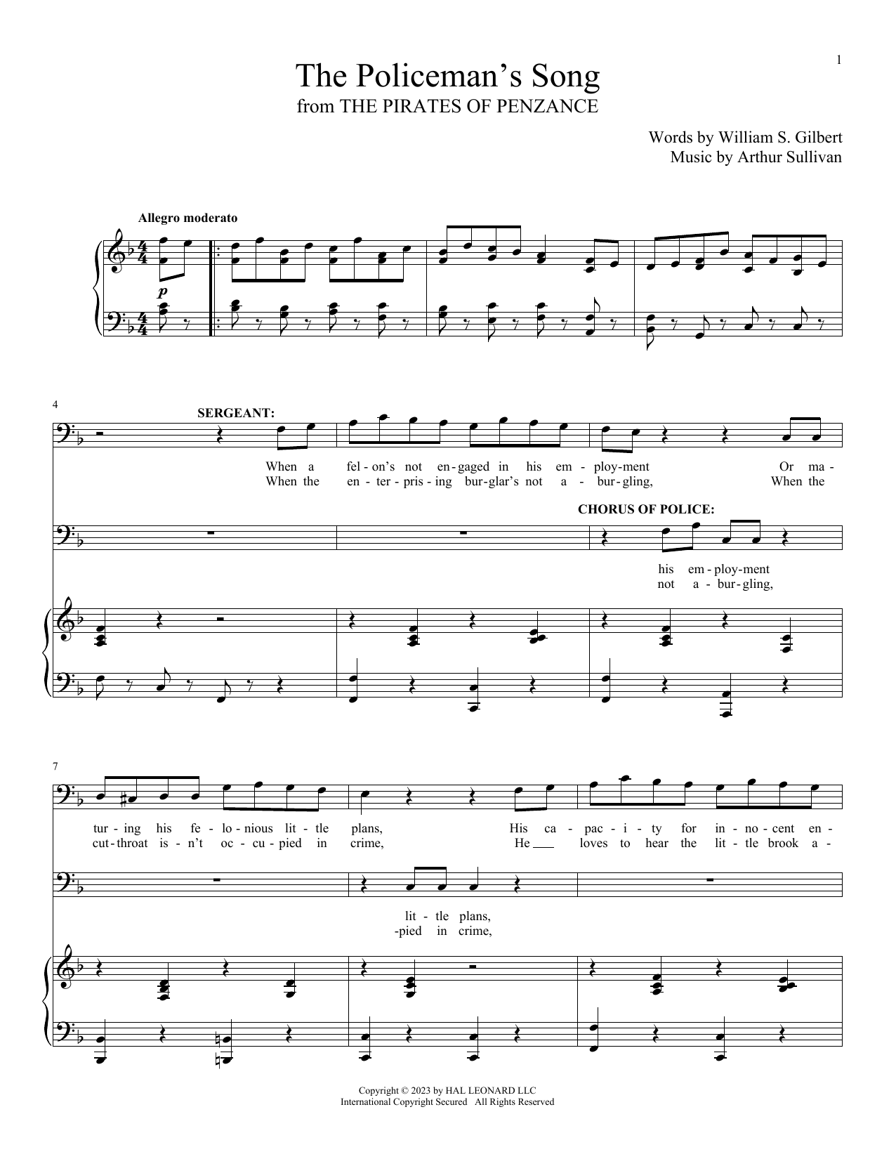 Gilbert & Sullivan The Policeman's Song (from The Pirates Of Penzance) sheet music notes and chords arranged for Piano & Vocal